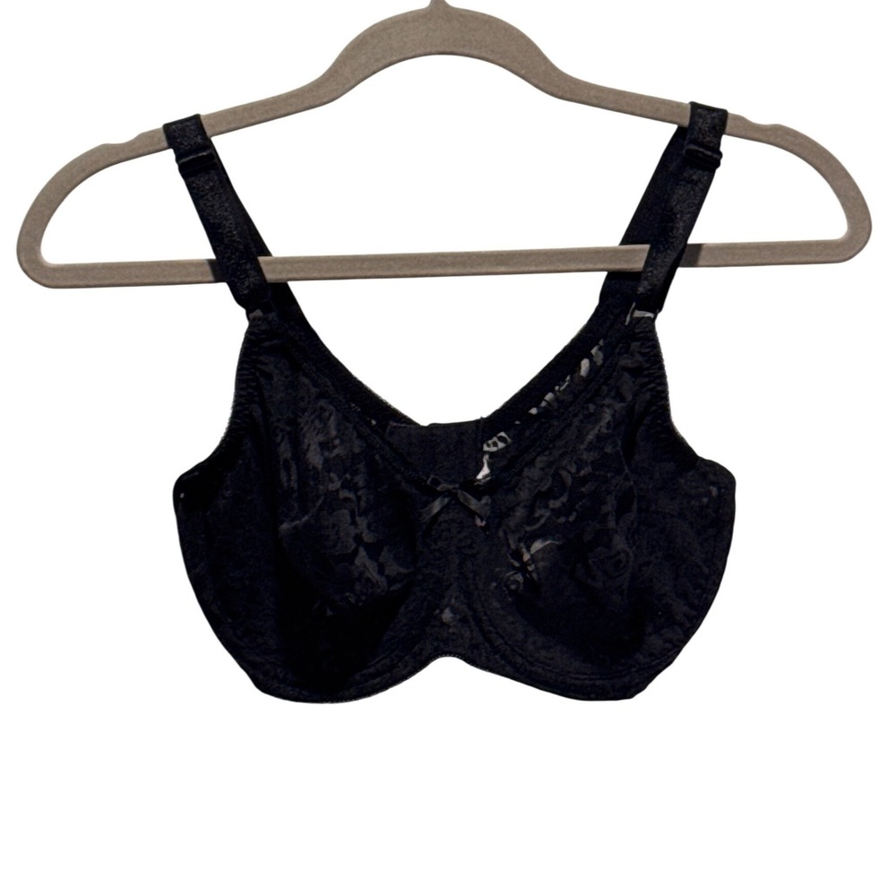 Bali Passion for Comfort Black Floral Lace Underwire Bra 34DD 3383